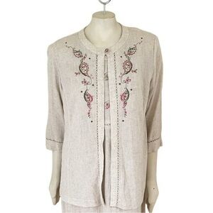 Nancy Bolen City Girl embroidered flax blend jacket and SS shirt Size L